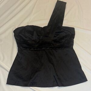 Black One-Shoulder Satin Top